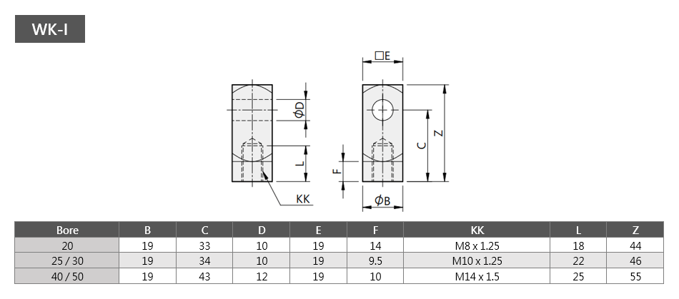 Round Cylinder WK-I Series Dimensions