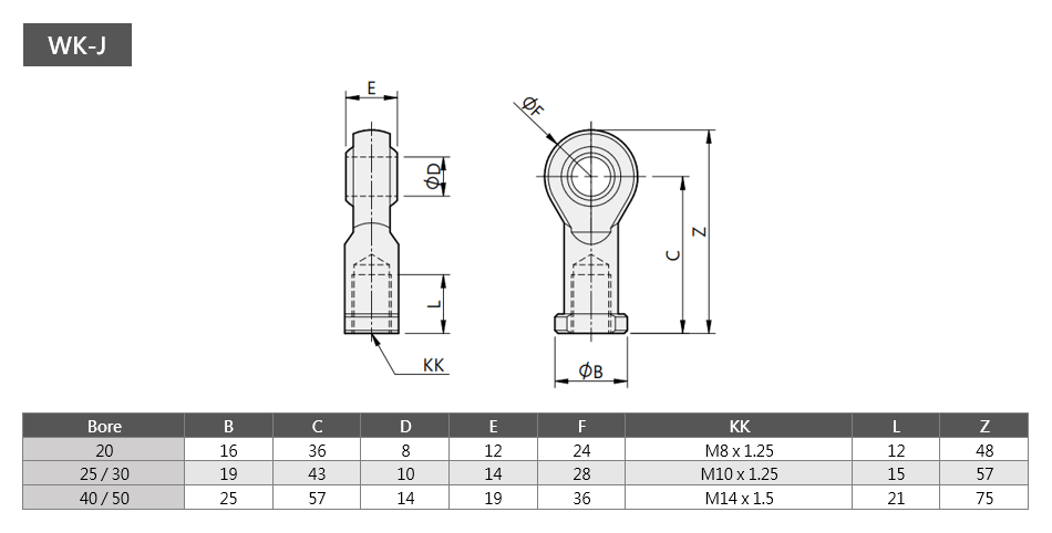 Round Cylinder WK-J Series Dimensions