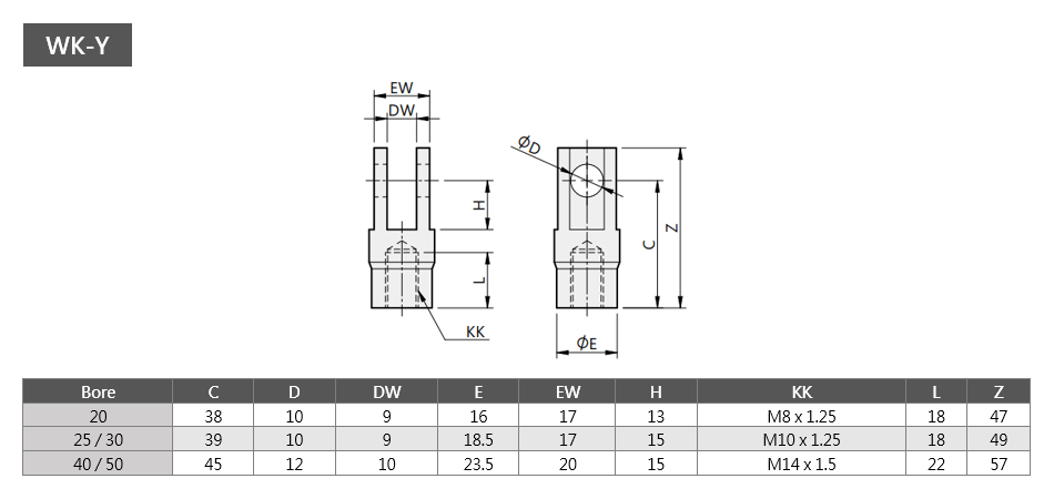 Round Cylinder WK-Y Series Dimensions